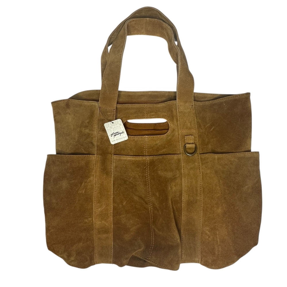 NWT FREE PEOPLE Suede Caravan Tote Bag - Saddle - Picture 5 of 13